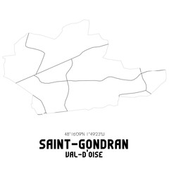 SAINT-GONDRAN Val-d'Oise. Minimalistic street map with black and white lines.