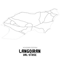 LANGOIRAN Val-d'Oise. Minimalistic street map with black and white lines.