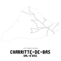 CHARRITTE-DE-BAS Val-d'Oise. Minimalistic street map with black and white lines.
