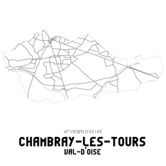 CHAMBRAY-LES-TOURS Val-d'Oise. Minimalistic street map with black and white lines.