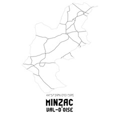 MINZAC Val-d'Oise. Minimalistic street map with black and white lines.