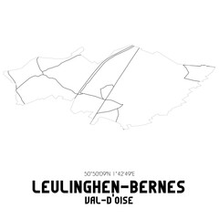 LEULINGHEN-BERNES Val-d'Oise. Minimalistic street map with black and white lines.