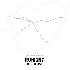 RUMIGNY Val-d'Oise. Minimalistic street map with black and white lines.