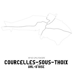 COURCELLES-SOUS-THOIX Val-d'Oise. Minimalistic street map with black and white lines.