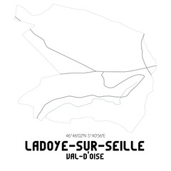 LADOYE-SUR-SEILLE Val-d'Oise. Minimalistic street map with black and white lines.