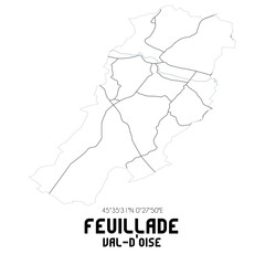 FEUILLADE Val-d'Oise. Minimalistic street map with black and white lines.