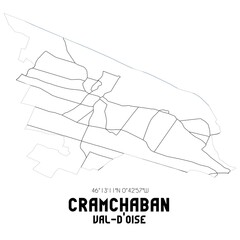 CRAMCHABAN Val-d'Oise. Minimalistic street map with black and white lines.