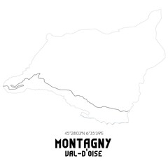 MONTAGNY Val-d'Oise. Minimalistic street map with black and white lines.