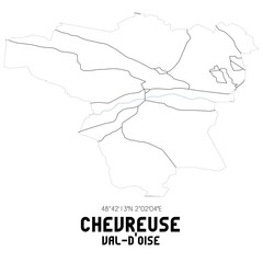 CHEVREUSE Val-d'Oise. Minimalistic street map with black and white lines.