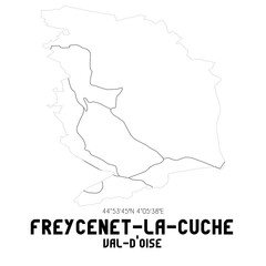 FREYCENET-LA-CUCHE Val-d'Oise. Minimalistic street map with black and white lines.