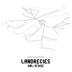 LANDRECIES Val-d'Oise. Minimalistic street map with black and white lines.