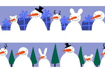 Winter seamless snowman and snowflakes pattern for Christmas wrapping paper and kids notebooks