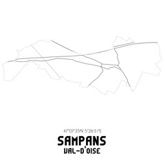 SAMPANS Val-d'Oise. Minimalistic street map with black and white lines.