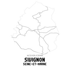 Obraz premium SIVIGNON Seine-et-Marne. Minimalistic street map with black and white lines.