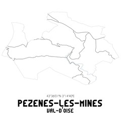PEZENES-LES-MINES Val-d'Oise. Minimalistic street map with black and white lines.