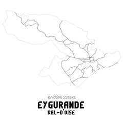 EYGURANDE Val-d'Oise. Minimalistic street map with black and white lines.