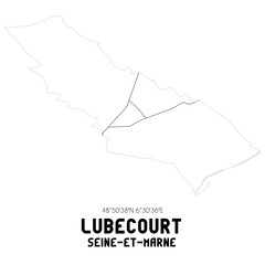 LUBECOURT Seine-et-Marne. Minimalistic street map with black and white lines.