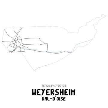WEYERSHEIM Val-d'Oise. Minimalistic street map with black and white lines.