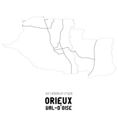 ORIEUX Val-d'Oise. Minimalistic street map with black and white lines.