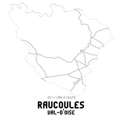 RAUCOULES Val-d'Oise. Minimalistic street map with black and white lines.
