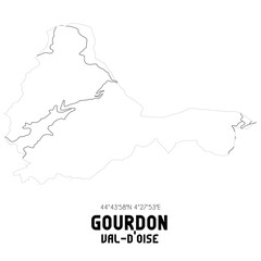 GOURDON Val-d'Oise. Minimalistic street map with black and white lines.