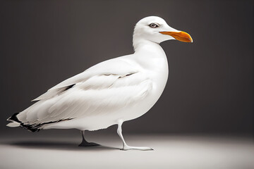 White seagull standing in studio setting as animal wildlife illustration