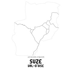 SUZE Val-d'Oise. Minimalistic street map with black and white lines.