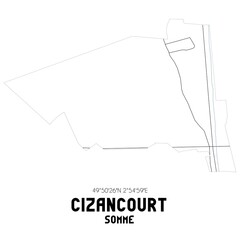 CIZANCOURT Somme. Minimalistic street map with black and white lines.