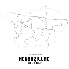 MONBAZILLAC Val-d'Oise. Minimalistic street map with black and white lines.