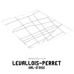 LEVALLOIS-PERRET Val-d'Oise. Minimalistic street map with black and white lines.