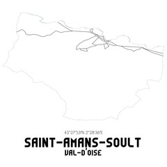 SAINT-AMANS-SOULT Val-d'Oise. Minimalistic street map with black and white lines.