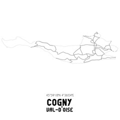 COGNY Val-d'Oise. Minimalistic street map with black and white lines.