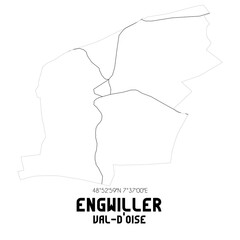 ENGWILLER Val-d'Oise. Minimalistic street map with black and white lines.