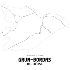 GRUN-BORDAS Val-d'Oise. Minimalistic street map with black and white lines.