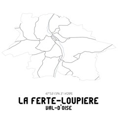 LA FERTE-LOUPIERE Val-d'Oise. Minimalistic street map with black and white lines.