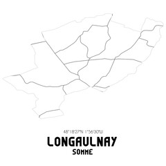 LONGAULNAY Somme. Minimalistic street map with black and white lines.