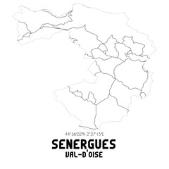 SENERGUES Val-d'Oise. Minimalistic street map with black and white lines.