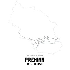 PREMIAN Val-d'Oise. Minimalistic street map with black and white lines.