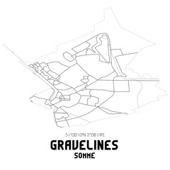 GRAVELINES Somme. Minimalistic street map with black and white lines.