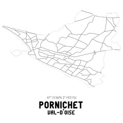 PORNICHET Val-d'Oise. Minimalistic street map with black and white lines.