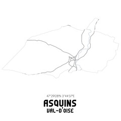ASQUINS Val-d'Oise. Minimalistic street map with black and white lines.