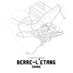 BERRE-L'ETANG Somme. Minimalistic street map with black and white lines.