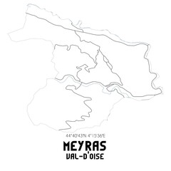 Obraz premium MEYRAS Val-d'Oise. Minimalistic street map with black and white lines.