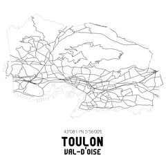 TOULON Val-d'Oise. Minimalistic street map with black and white lines.