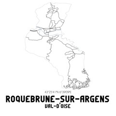 ROQUEBRUNE-SUR-ARGENS Val-d'Oise. Minimalistic street map with black and white lines.