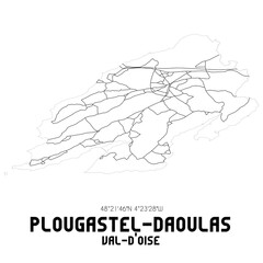 PLOUGASTEL-DAOULAS Val-d'Oise. Minimalistic street map with black and white lines.