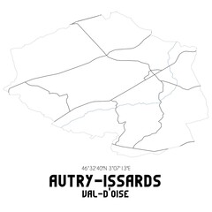 AUTRY-ISSARDS Val-d'Oise. Minimalistic street map with black and white lines.