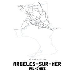 ARGELES-SUR-MER Val-d'Oise. Minimalistic street map with black and white lines.