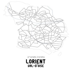 LORIENT Val-d'Oise. Minimalistic street map with black and white lines.