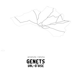 GENETS Val-d'Oise. Minimalistic street map with black and white lines.